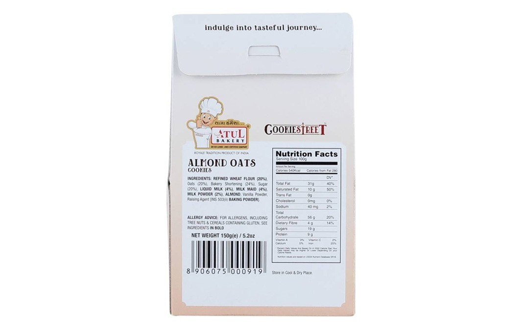 Atul Bakery CookiesStreet Almond Oats Cookies   Box  150 grams
